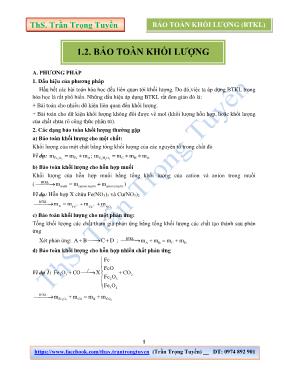 Chuyên đề luyện thi THPT Quốc gia môn Hóa học Bảo toàn khối lượng - Trần Trọng Tuyền
